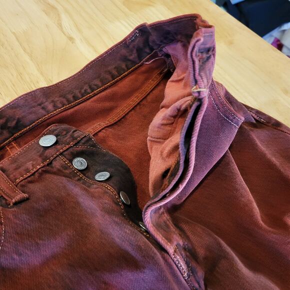 Levi's 501 CT Maroon 31 x 32 Tapered Denim Jeans Faded Tag 90.s Custom Cut - Picture 10 of 16
